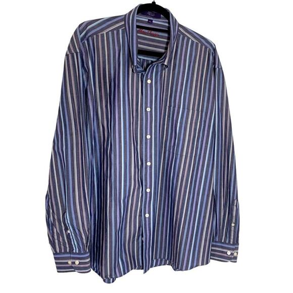 ALAN FLUSSER Men's Striped Blue/Purple L/S Button Down Shirt/Collar Sz XXL - Picture 2 of 6
